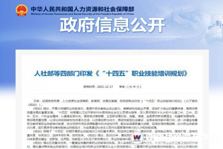 “十四五”職業(yè)技能培訓(xùn)規(guī)劃，為技能人才帶來了新消息！